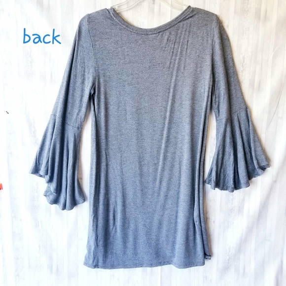 Kensie Sweater Boho Bell Sleeves Mini Dress Gray Size M - Picture 3 of 9